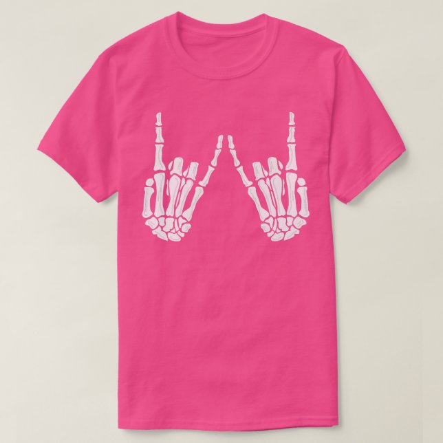 Camiseta Gestos De Mano De Roca Sobre Esqueleto - Rock Duro (Diseño del anverso)