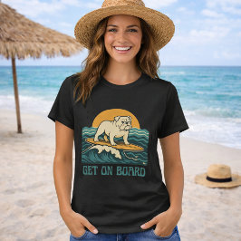Camiseta Get On Board Surfer Dog Retro Art -Bulldog Surfing