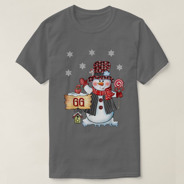 Camiseta Gg Navidades Snowman Candy Cane Red Plaid Santa (Diseño del anverso)