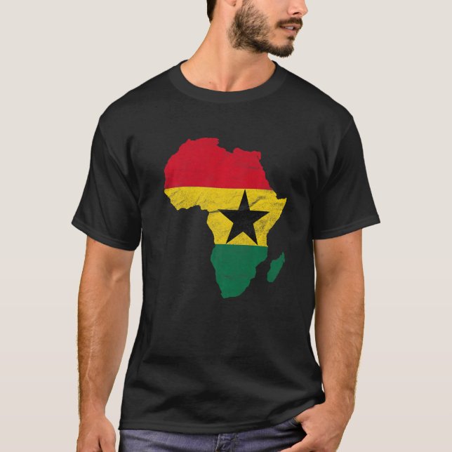Camiseta Gh: Bandera de Ghana: Silueta continental en Áfric (Anverso)
