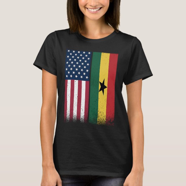 Camiseta Ghana: Banderas ghanesas norteamericanas orgullosa (Anverso)