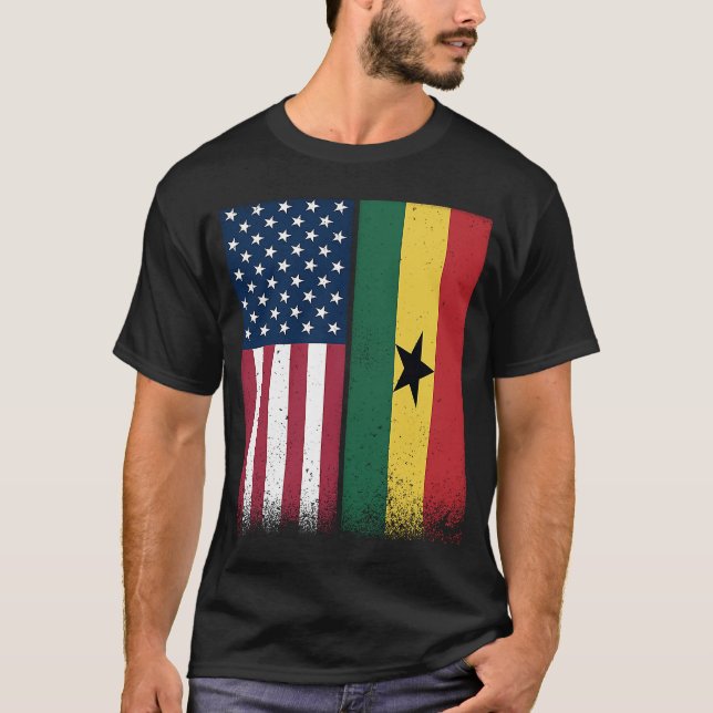 Camiseta Ghana: Banderas ghanesas norteamericanas orgullosa (Anverso)