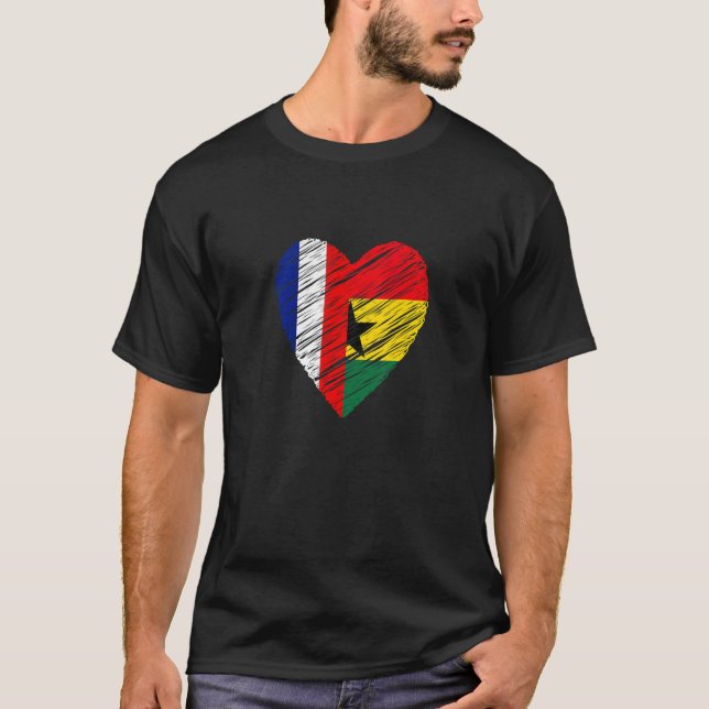 Camiseta Ghana Francia Corazón Bandera Francesa Bandera Gha (Anverso)