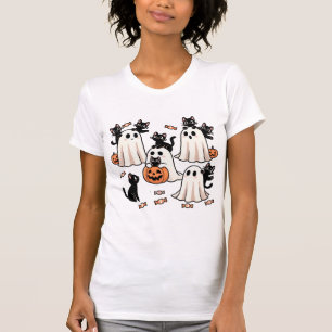 Camiseta "Ghost and Black Cat Companhon - Spooky Cute Hallo