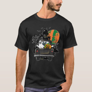 Camiseta Ghost Calabaza Gato Montar Camión Halloween Spooky