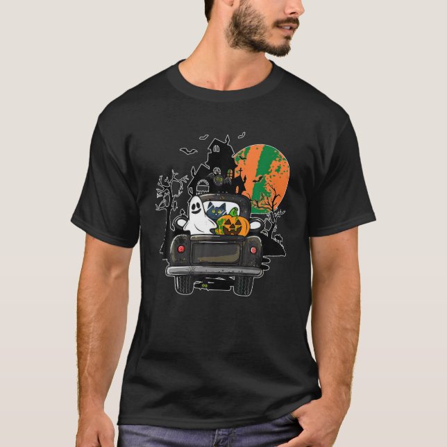 Camiseta Ghost Calabaza Gato Montar Camión Halloween Spooky (Anverso)