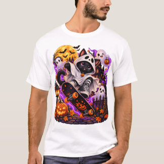 Camiseta Ghost Cat Skateboard Halloween