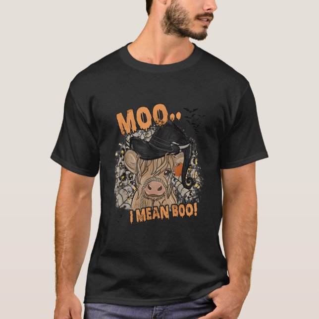 Camiseta Ghost Cow Moo I Mean Boo Pumpkin Moon Halloween (Anverso)