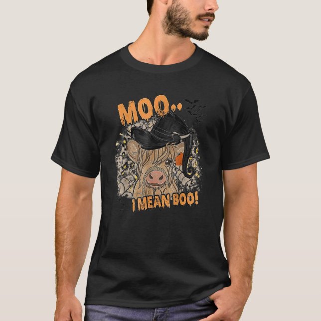 Camiseta Ghost Cow Moo I Mean Boo Pumpkin Moon Halloween (Anverso)