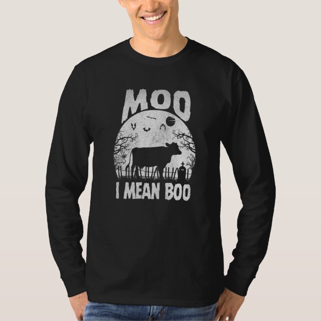 Camiseta Ghost Cow Moo I Mean Boo Pumpkin Moon Halloween Fo (Anverso)