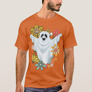 Camiseta Ghost Cute Retro Floral Vintage Groovy Halloween G