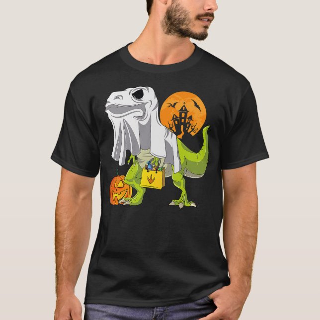 Camiseta Ghost Dinosaur Funny T Rex Halloween Shirt For Boy (Anverso)