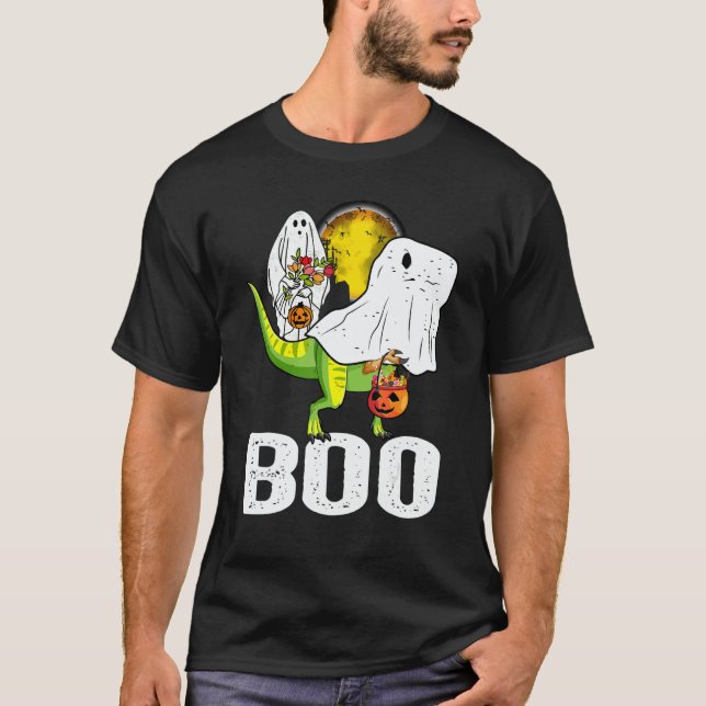 Camiseta Ghost Dinosaur rex  Boo Halloween Boys Men Pumpkin (Anverso)