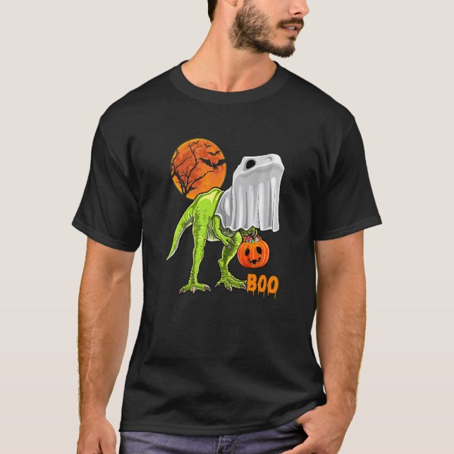 Camiseta Ghost Dinosaur rex  Boo Halloween Pumpkin Boys Kid (Anverso)