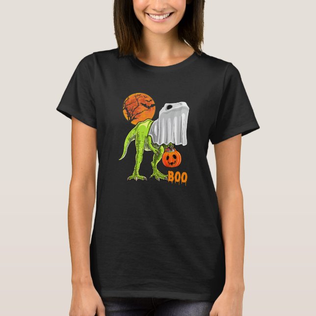 Camiseta Ghost Dinosaur rex  Boo Halloween Pumpkin Boys Kid (Anverso)