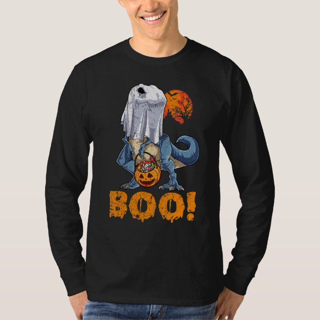Camiseta Ghost Dinosaur T rex Funny Boo Halloween Boys Men  (Anverso)