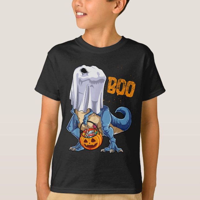 Camiseta Ghost Dinosaur T Rex Funny Boo Halloween Boys Men  (Anverso)