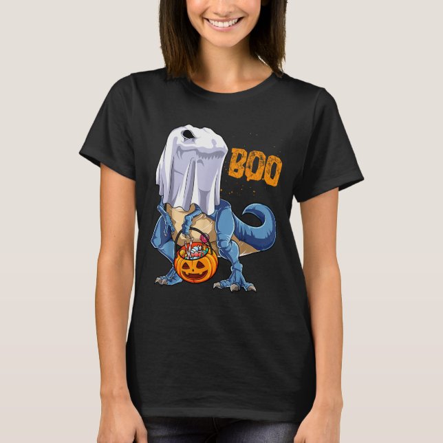 Camiseta Ghost Dinosaur T Rex Funny Boo Halloween Boys Men  (Anverso)