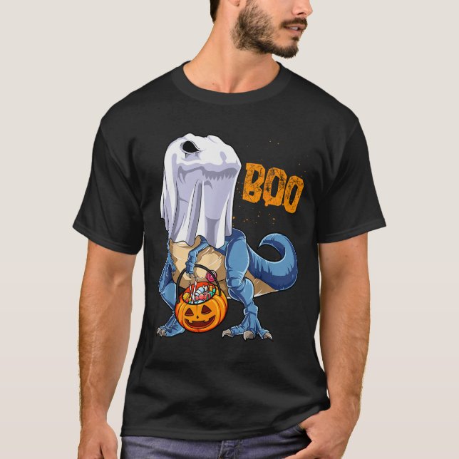 Camiseta Ghost Dinosaur T Rex Funny Boo Halloween Boys Men  (Anverso)