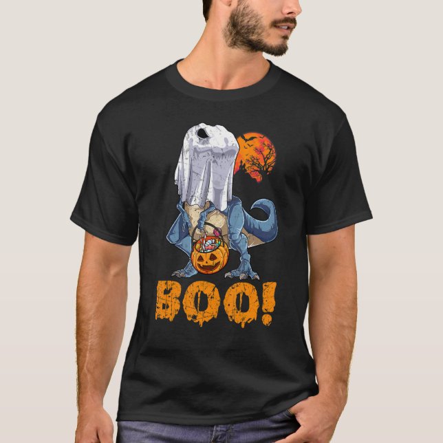 Camiseta Ghost Dinosaur T rex Funny Boo Halloween Halloween (Anverso)