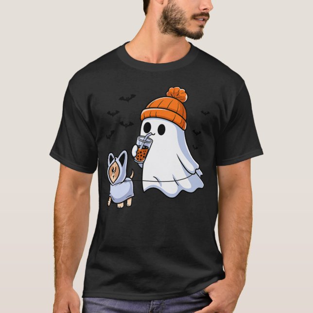Camiseta Ghost Drinking Bubble Tea Dog Halloween Costume Me (Anverso)