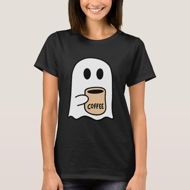 Camiseta Ghost Drinking Coffee Funny Halloween Costume Coff (Anverso)