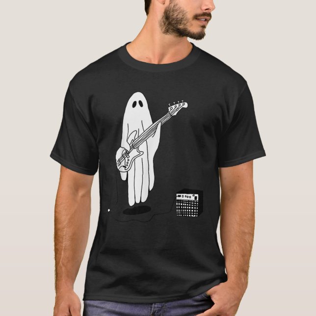 Camiseta Ghost Halloween Divertido Tocando Guitarra Lover O (Anverso)