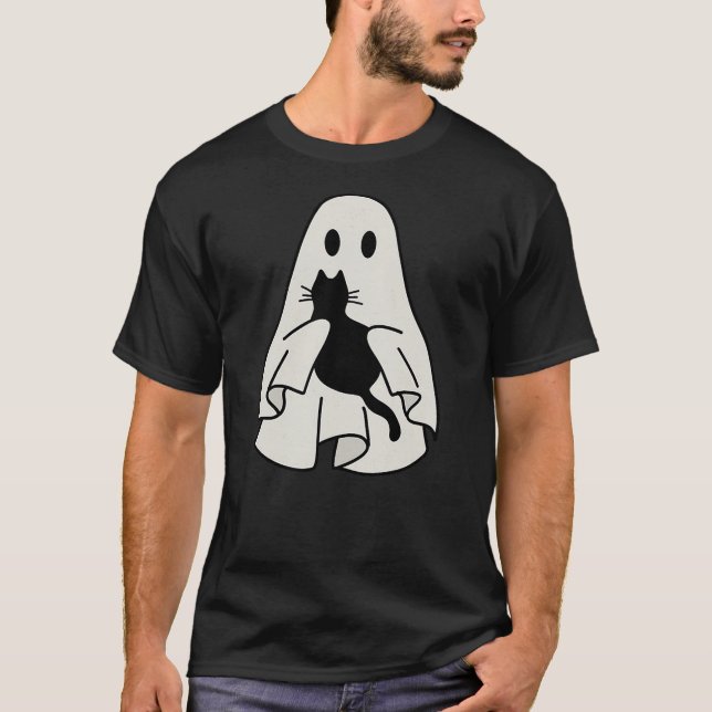 Camiseta Ghost Holding Black Cat Halloween Friendship Theme (Anverso)
