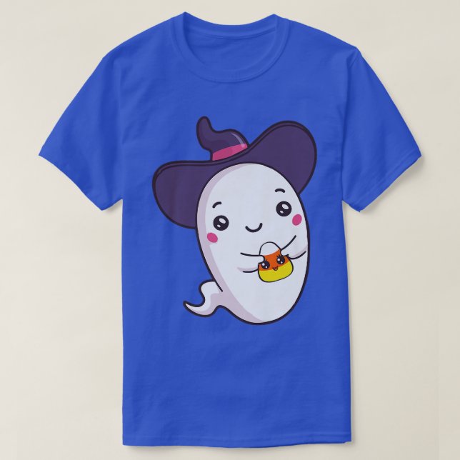 Camiseta Ghost Holding Candy Corn Cute Funny Halloween Cost (Diseño del anverso)
