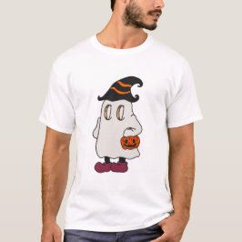 Camiseta Ghost holding pumpkin and wearing witch hat