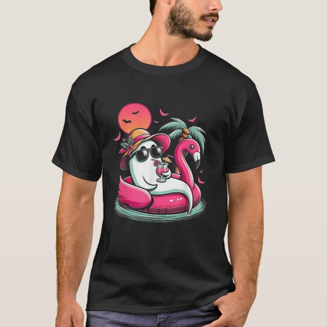 Camiseta Ghost In Lifebuoy Flamingo On A Pool Float Summer  (Anverso)