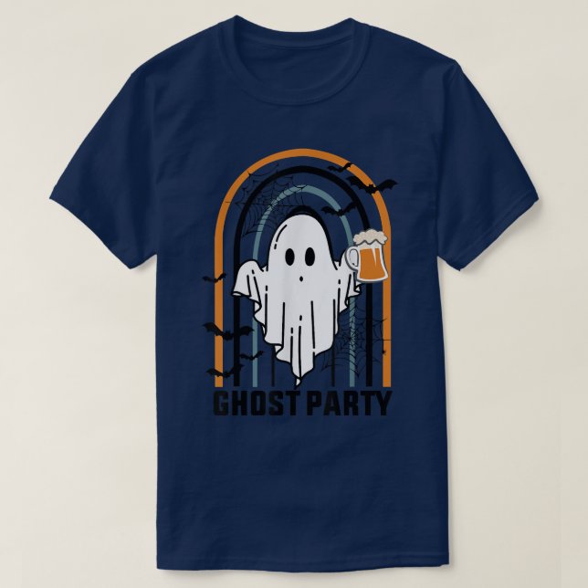 Camiseta Ghost Party, Halloween Drinking Ghost, Retro Vinta (Diseño del anverso)