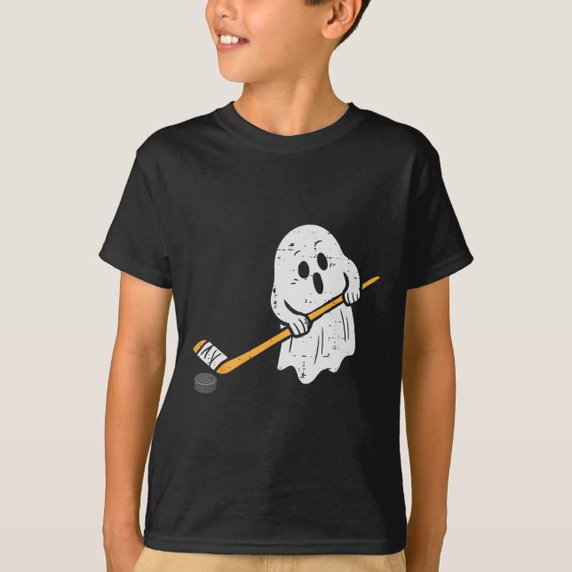 Camiseta Ghost Playing Ice Hockey Halloween Costume Sports  (Anverso)