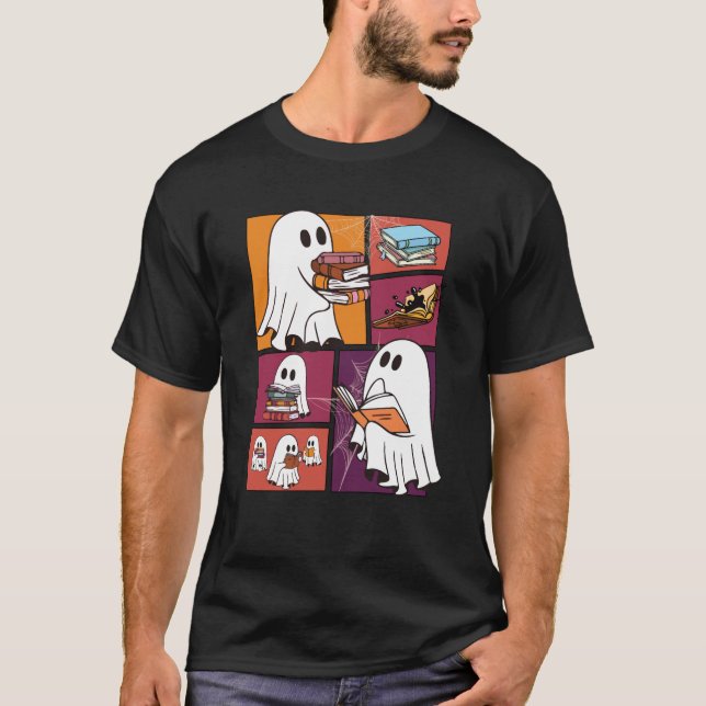 Camiseta Ghost Reading Books Retro Groovy Spooky Reader Swe (Anverso)