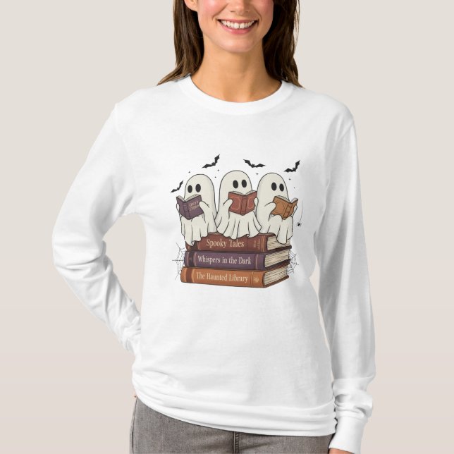 Camiseta Ghost Reading Bookworm Cosy Long Sleeve Halloween (Anverso)