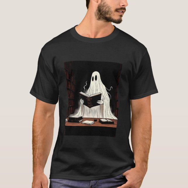 Camiseta Ghost Reading in Library Scary Book Lover Hallowee (Anverso)