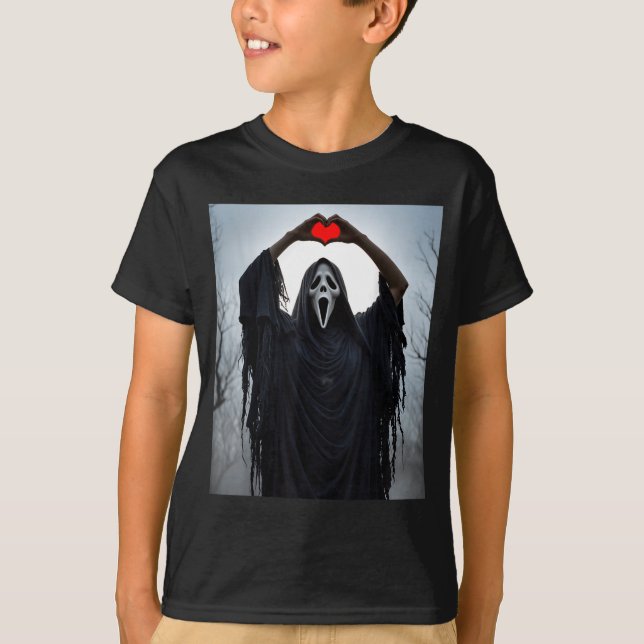 Camiseta Ghost Red Heart Hands Y Face Halloween Valentines  (Anverso)
