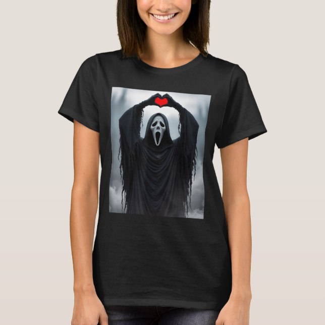 Camiseta Ghost Red Heart Hands Y Face Halloween Valentines  (Anverso)