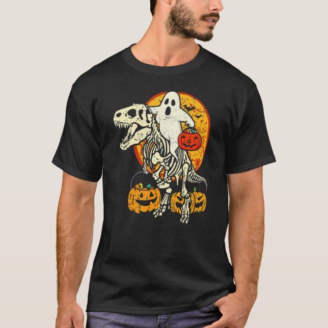 Camiseta Ghost Riding Skull Dinosaur Halloween Skeleton Rex (Anverso)