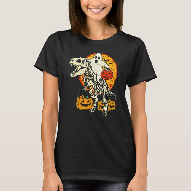 Camiseta Ghost Riding Skull Dinosaur Halloween Skeleton Rex (Anverso)