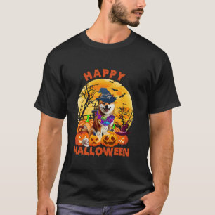 Camiseta Ghost Scary Pumpkin Moon Witch Shiba Inu Dog Hallo