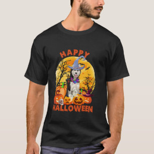 Camiseta Ghost Scary Pumpkin Moon Witch Siberian Husky Dog