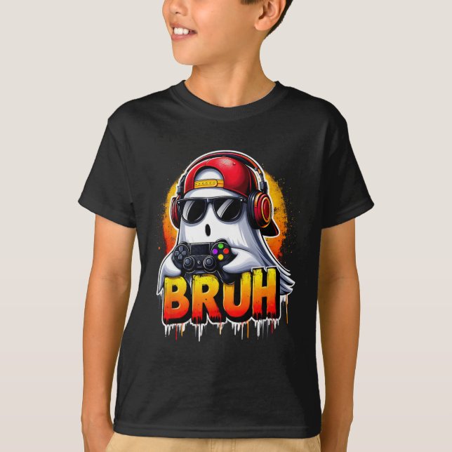 Camiseta Ghost Video Game Bruh Halloween Gaming Controller (Anverso)