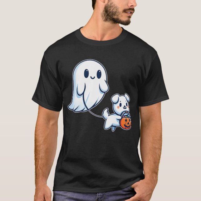 Camiseta Ghost Walking Dog Funny Halloween Ghost Spooky (Anverso)