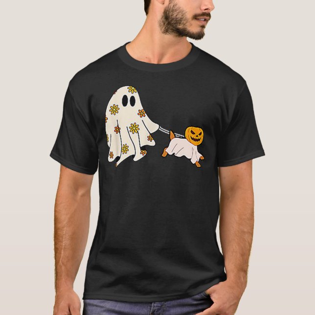 Camiseta Ghost Walking Dog Halloween Costume Ghoul Dog Love (Anverso)
