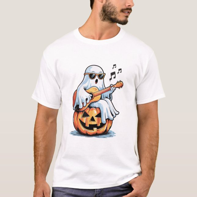 Camiseta Ghost with Guitar Cool Halloween Music (Anverso)