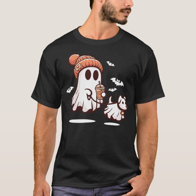 Camiseta ghost with walking dog halloween (Anverso)