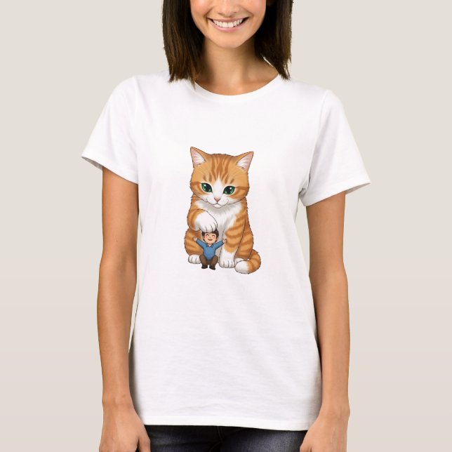 Camiseta Giant Orange Tabby Cat Gently Patting Tiny Happy (Anverso)
