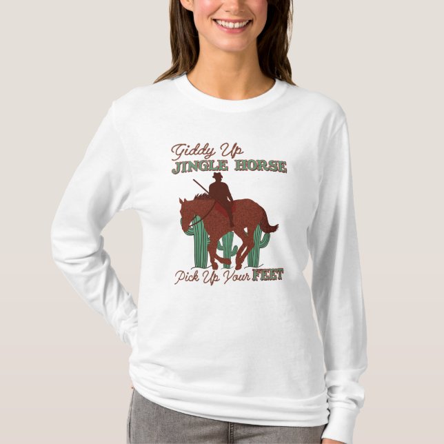 Camiseta Giddy Up Jingle Horse Coge Tus Pies, Cowboy (Anverso)