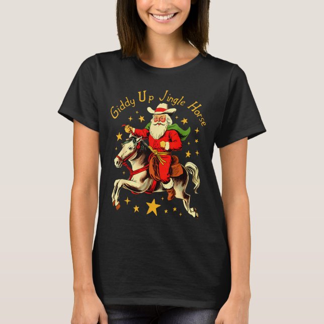 Camiseta Giddy Up Jingle Horse Funny Retro Santa Cowboy Chr (Anverso)